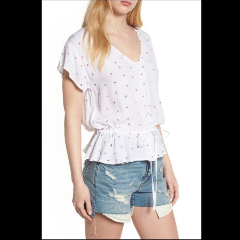 Rails Bretton Rainbow Butterflies White Blouse